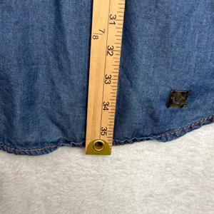 True Religion Large Denim Mini Shirt Dress Lace Up Blue Chambray Cotton Lyocell thumbnail 11