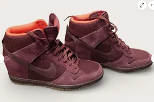 Nike Dunk High Women's Suede Burgundy Wine Orange Lined Sneakers‎ Size 9 thumbnail 1