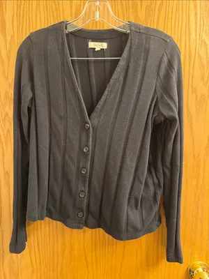 Madewell Black Ribbed V-Neck Button-Up Cardigan thumbnail 1