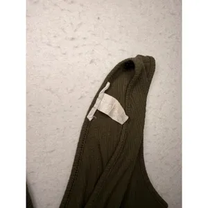 Womens Olive Green Ribbed V-Neck Peplum Wrap Top Sleeveless Ruffle Waist Blouse thumbnail 3