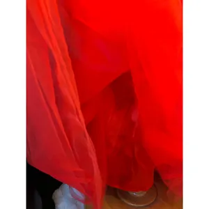 Red Tulle Midi Skirt Elastic Waist Layered Mesh Costume Dance Ballerina Skirt thumbnail 6