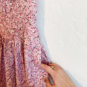 Reformation | Daria 100% Linen Basque Waist Floral Mini Dress in Rosin Pink thumbnail 6