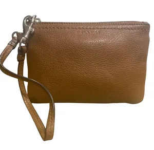 Coach Pebbled Leather Wristlet in Caramel Brown thumbnail 1