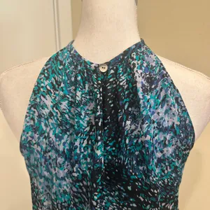 Ramy Brook Teal Printed‎ Paris Silk Mini Drop Waist Sleeveless Blouson Dress XS thumbnail 8