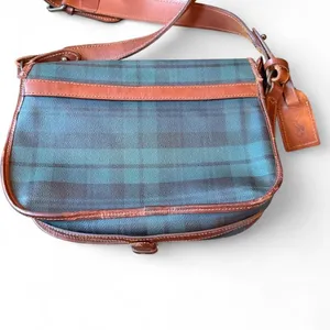 Vintage Polo Ralph Lauren Black Watch Plaid Leather Crossbody Saddle Bag thumbnail 2