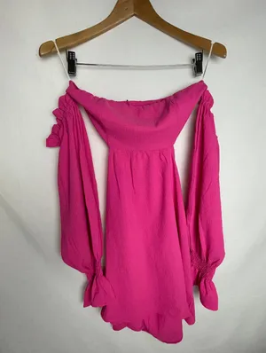 Hot Pink Off The Shoulder Dress thumbnail 6