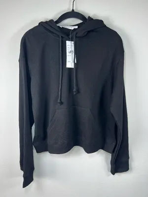 All In Favor Waffle Knit Hoodie Shirt Black Kangaroo Pocket Thermal Basic NEW M thumbnail 1