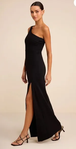 Lulus Good Times Only Black One-Shoulder Maxi Dress XS NEW thumbnail 1