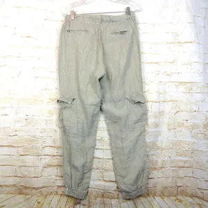 Blank NYC Cargo Pants Womens 27 100% Linen Beige Utility Jogger Pull On Beach thumbnail 2