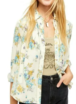Free People Hold On To Me Floral Long Sleeve Blouse Ivory Combo Size Small thumbnail 1