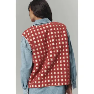Anthropologie Red Checkered Fleece Tie Front Vest One Size OS JK THINGS VEST thumbnail 2