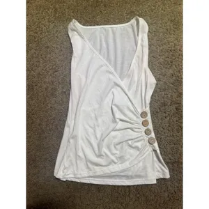 Shein Women White Sleeveless Surplice V-Neck Side Button Ruched Wrap Top Small‎ thumbnail 2