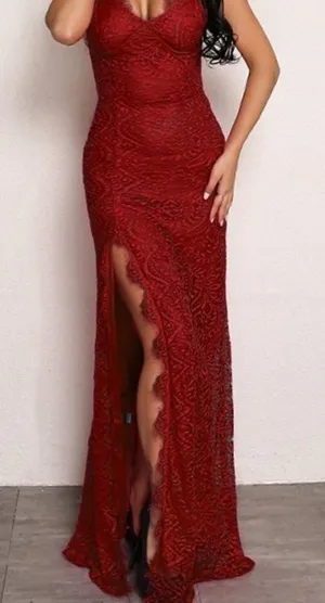 ✨HP✨Joyfunear Split Thigh Lace Maxi Cami Dress✨ Red Size L thumbnail 1