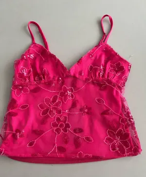 Women's Hot Pink Floral Sequin Cami Tank Top size L thumbnail 1