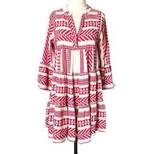 Devotion Twins Ella Red White Embroidered Jacquard Tiered Mini Dress XS thumbnail 2