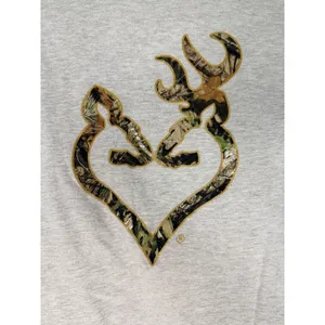 Browning Women's Size Large Heather Gray Mossy Oak Buck Heart SS Tee Glitter thumbnail 5