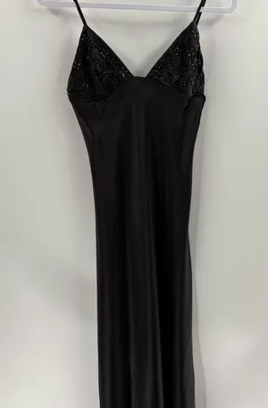 Zara beaded Y2K date night party festival black v sequin neck satin midi sz xs thumbnail 3