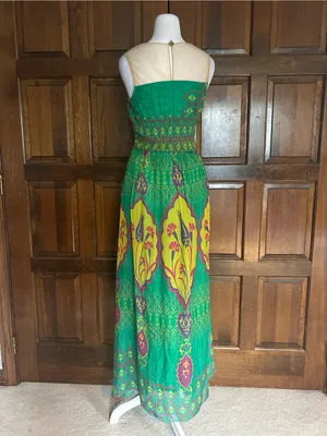 Hemant & Nandita Mintzita Green Silk Embroidered Maxi Dress Size 0 Sleeveless thumbnail 4