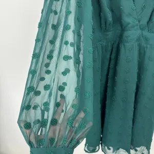 Lulus Always on Repeat Emerald Green Clip Dot Long Sleeve Mini Dress Large NWT thumbnail 8