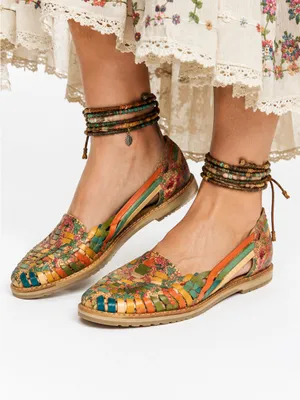 Indios by Impucalza Mexican Leather Floral Woven Huarache Boho Flats US 8 MX 25 thumbnail 11