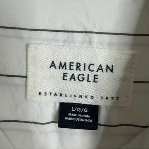 American Eagle Women's White Button Front Striped Shirt Large Oversized‎ Dressy thumbnail 3