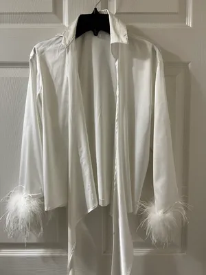 Shop Rumours Feather Trim Silk Top White thumbnail 1