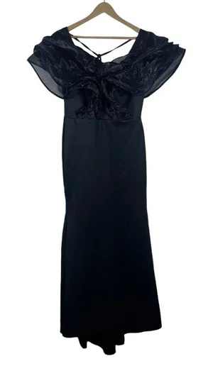 Giffniseti Organza Ruffle Mermaid Maxi Dress Black Glam Formal Evening Size 1XL thumbnail 1