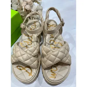 Sam‎ Edelman Gavril Platform Sandals Quilted Straps Ankle Buckle Beige 8M thumbnail 3
