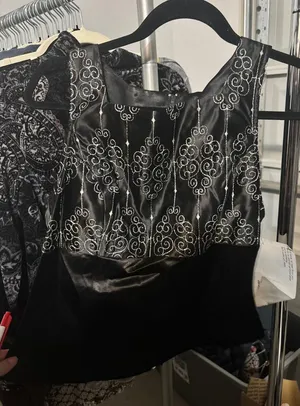 Vintage Y2K Satin Embroidered Silver Black Sleeveless Crop Top XOXO Medium nwt thumbnail 1
