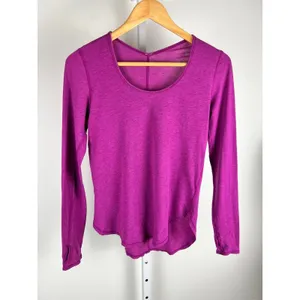 Lululemon Purple Long Sleeve Top Thumb Holes Athletic Shirt Love Scoop? Hot Pink thumbnail 9