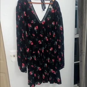 A New Day XL Y2k Fairy Whimsigoth Long Sleeve Dropped Waist Mini A-Line Dress -Black flora thumbnail 2