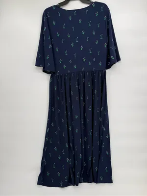 Leota Wispy Floral Patriot Blue Navy Midi Zoe Dress with Green Floral Print thumbnail 7