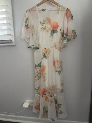 Farm Rio Small Elosia Floral Dress White Ivory Summer Sheer Boho Bridal Swing thumbnail 4