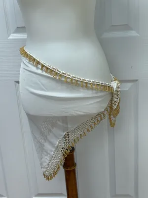 Egyptian Belly Dance Hip Scarf With Gold‎ Bead Trimming - 39" x 25" x 25". thumbnail 2