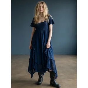 Free People Ethereal Bohemian Bring The Romance Maxi Dress Midnight Blue Large thumbnail 4