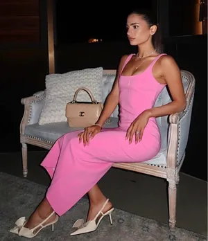 Zara dress midi bodycon fitted pink wedding party coctail thumbnail 1
