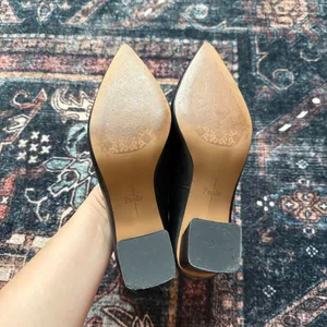 Linea Paolo Black Block Heel Pointy Toe‎ Shoes Leather Pumps thumbnail 2