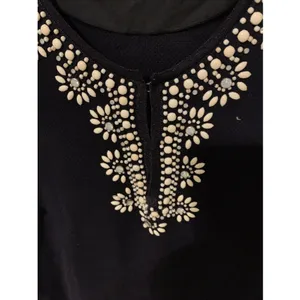 Tory Burch Embellished Black Sweater Tunic Beaded Floral Size M Cotton thumbnail 3