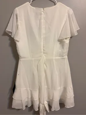Lulus White Ruffle Wrap Mini Dress Flutter Sleeve Tie Waist Size L NWT thumbnail 7