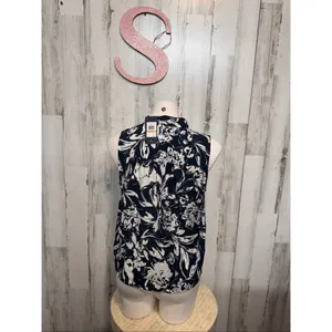 Tommy Hilfiger Sleeveless Floral Tie-Front Blouse Navy White Size S NWT thumbnail 3