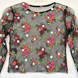 Kimchi Blue Womens Black Sheer Floral Embroidered Long Sleeve‎ Blouse Top Small thumbnail 4