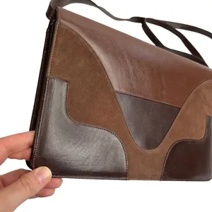 Brown Faux Leather & Suede Patchwork Front Shoulder Purse Bag thumbnail 2
