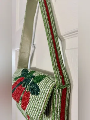 Viral Made in India Red Hot Chili Pepper Beaded Striped Shoulder Bag Charm NWT thumbnail 5