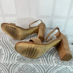 A New Day Tan Ema High Block Heel Square Toe Suede Ankle Strap Sandals Size 10 thumbnail 6
