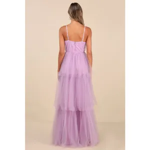 Lulus Unforgettable Poise Lilac Tulle Bustier Tiered Maxi Dress Formal Large NWT thumbnail 2