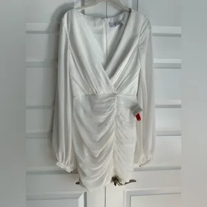Ieena for Mac‎ Duggal Long Blouson Sleeve Ruched Chiffon Cocktail Dress- NWT thumbnail 3