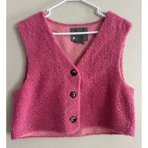 Anthropologie Cropped Sherpa Vest Womens One Size Pink Button‎ Cozy Preppy thumbnail 1
