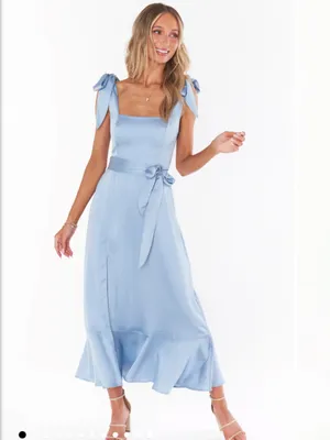 Show Me Your Mumu Claire Midi Dress in Steel Blue Luxe Satin thumbnail 2