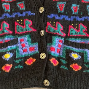 Vintage L.L. Bean Colorful Geometric Knit Cardigan Sz L thumbnail 2