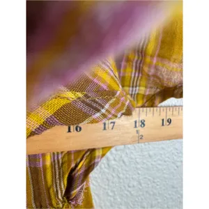Anthropologie Yellow Pink Plaid Mini Dress Womens L Babydoll Boho Tie Back thumbnail 12